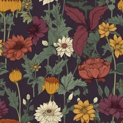 Poster AI generated illustration of a background with a vibrant array of flowers and foliage patterns © Idorosh/Wirestock Creators
