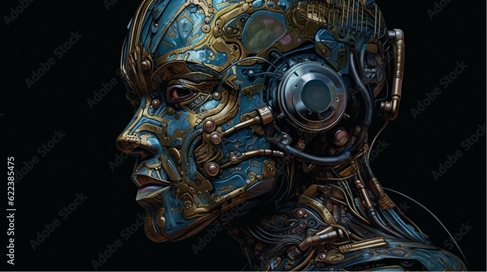 Poster ai generated illustration of a highly advanced robot with multiple wires