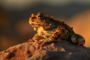 AI generated illustration of a brown toad on a rocky surface