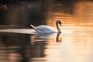 AI generated illustration of a majestic white swan peacefully gliding on the tranquil lake