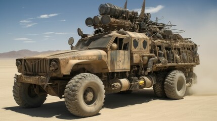 Fototapeta premium AI generated illustration of a rugged desert truck gladiator