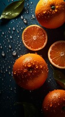 Fototapeta na wymiar AI generated illustration of A vibrant still life featuring juicy oranges with waterdrops
