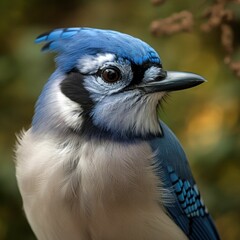 AI generated illustration of A Bluejay avian perched atop a slender tree branch