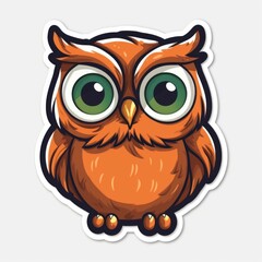 AI generated illustration of a cartoon owl with large, bright green eyes