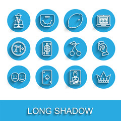 Set line Poker player, Playing card with spades, Casino dealer, King playing, diamonds, Hand holding cards and slot machine cherry icon. Vector