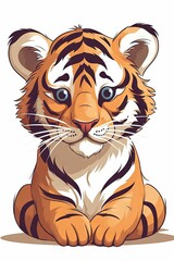 a cartoon tiger sitting down with his eyes wide open and blue