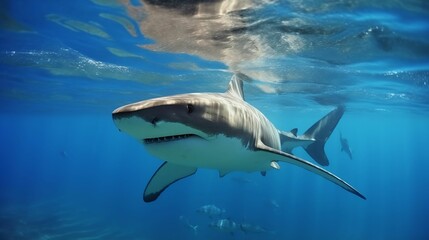 Obraz premium AI generated illustration of a large shark gliding through the depths of the ocean, its sleek body
