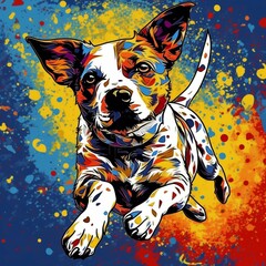 AI generated illustration of An energetic and playful dog sprinting in vibrant colors