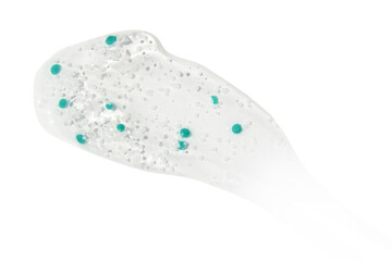 Smear, clear gel with blue granules, serum clear on blank background. PNG