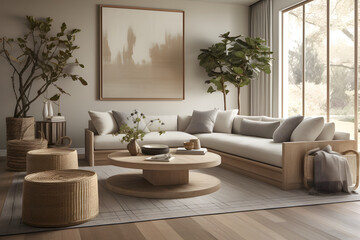 AI generated illustration of a modern living room with a cozy atmosphere, perfect for relaxation