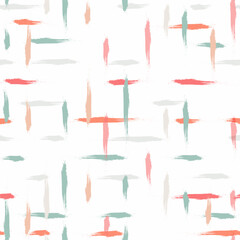 Spring watercolor pastel lines vector pattern. Hand drawn plaid seamless background. brush strokes checked texture, Gingham seamless girly print