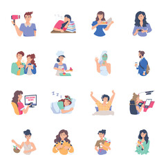 Trendy Set of Daily Routines Flat Illustrations 

