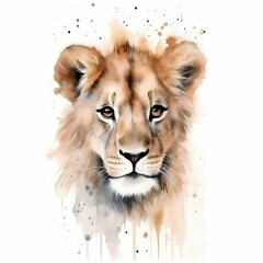 AI generated illustration of a vibrant watercolor of a lion on a white background