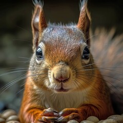 AI generated illustration of a Close-up of a Brown Squirrel Looking at the camera