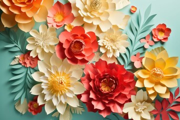 AI-generated illustration of a vibrant and colorful paper flower arrangement.