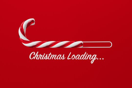 Christmas loading bar made with red and white candy cane sweet. 3D Rendering