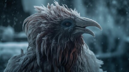 Obraz premium AI generated illustration of a mythical fictitious monster character with fur in a snowy landscape