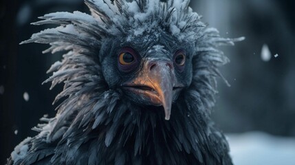 Fototapeta premium AI generated illustration of a mythical fictitious monster character with fur in a snowy landscape