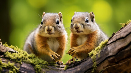 Naklejka na ściany i meble two squirrel on tree branch