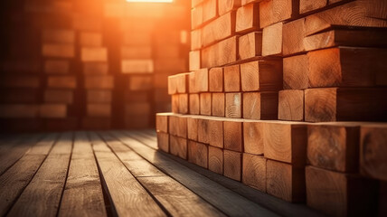 wooden planks on warehouse. wood industry