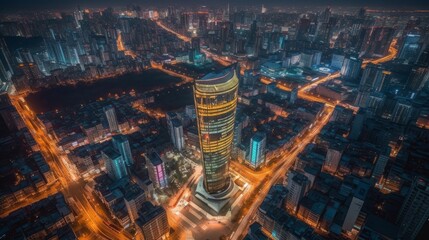Enchanting Cityscapes: Captivating Urban Skyline Views Under Starlit Nights, generative AI