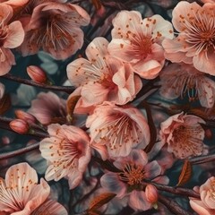 AI generated illustration of a seamless tile Japan Cherry blossom flower bloom background