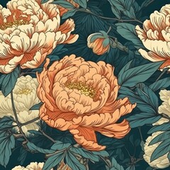 AI generated illustration of a seamless tile Japan Peony blossom flower bloom background