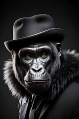 AI generated illustration of the gorilla wearing a hat and coat