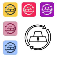 Black line Gold exchange money icon isolated on white background. Money changer. Set icons in color square buttons. Vector