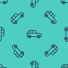 Black line Car icon isolated seamless pattern on green background. Vector