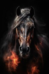 Fototapeta na wymiar AI generated illustration of a black horse with flames emitting from its nostrils