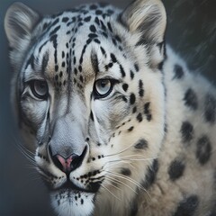 Fototapeta na wymiar a snow leopard with an intense look on his face in a photo