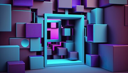 AI generated illustration of a room with a variety of brightly colored blocks and cubes