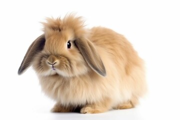 AI generated illustration of brown furred rabbit sitting against white background