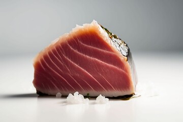 AI generated illustration of tuna fillet with ices on gray background