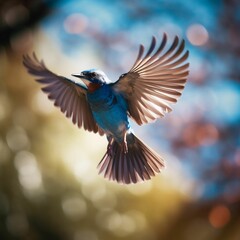 AI generated illustration of Eurasian jay bird flying against blurred background
