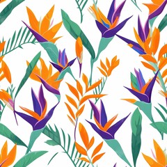 AI generated illustration of a variety of vibrant flowers and lush leaves on the white background