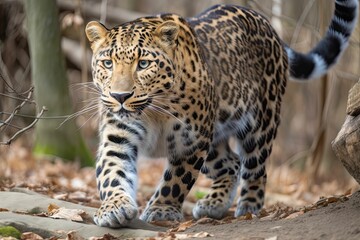 AI generated illustration of A powerful and majestic leopard walking through a forest.