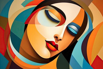 AI generated illustration of an abstract colorful painting of a female face