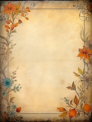 Naklejka na ściany i meble Autumn Floral Border on Aged Paper