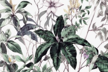 AI generated illustration of wild plants on a white background