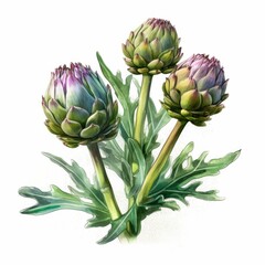 Fototapeta premium AI generated illustration of artichokes painted in watercolor paint on a white background