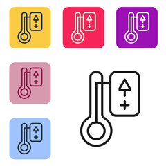 Black line Sauna thermometer icon isolated on white background. Sauna and bath equipment. Set icons in color square buttons. Vector