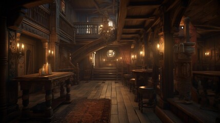 Naklejka premium AI generated illustration of a cozy vintage wooden interior with lit candles