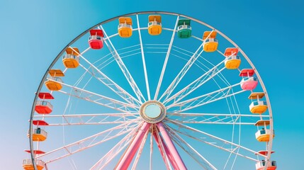 AI generated illustration of a picturesque amusement wheel lit up in a vivid blue sky