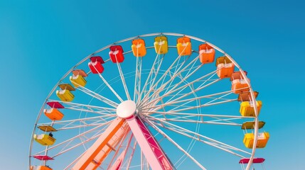 AI generated illustration of a picturesque amusement wheel lit up in a vivid blue sky