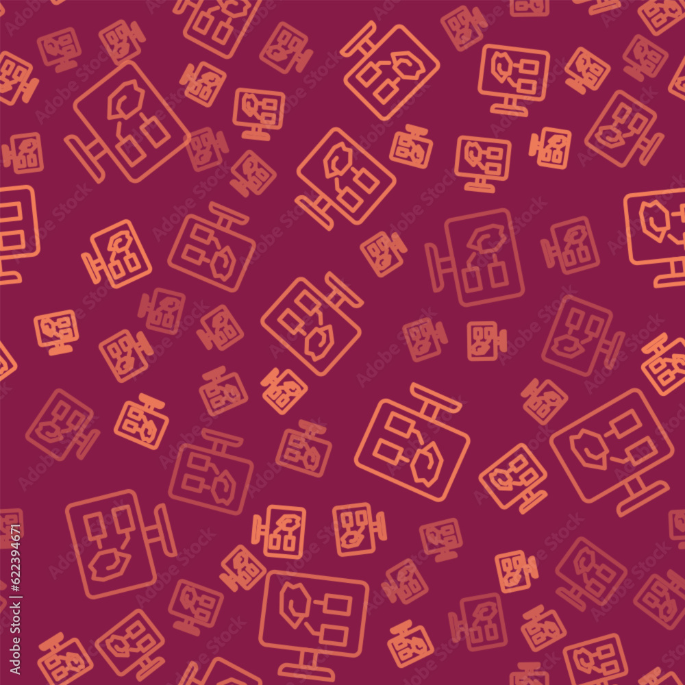 Poster brown line agricultural soil test and results icon isolated seamless pattern on red background. digi