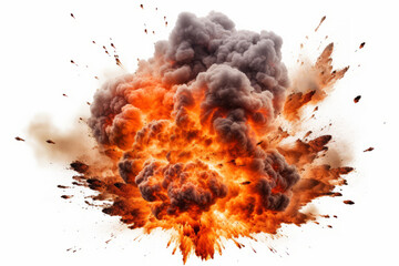 Fototapeta na wymiar A large explosion with flames and smoke isolated against a white background