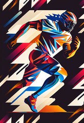 Fototapeta na wymiar AI generated illustration of an abstract painting of a football player, with bright colors