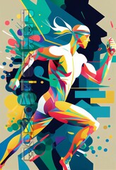 AI generated illustration of an abstract painting of a man athlete, with bright colors